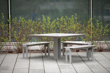 Apex Table Ensemble shown in three-bench configuration with FSC® 100% Ipé