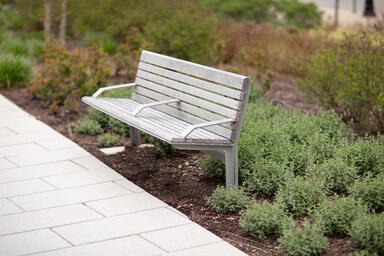 Knight Bench in 6-foot, backed configuration with Aluminum Texture powdercoated