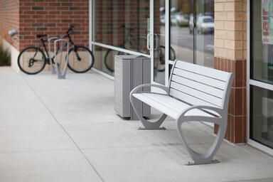 Trio Bench shown in 6 foot, backed configuration with Aluminum Texture