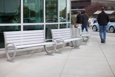 Trio Benches shown in 6 foot, backed configuration with Aluminum Texture