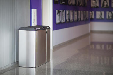 Transit Litter & Recycling Receptacle shown in tri-stream configuration