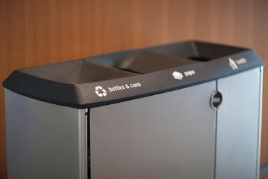 Transit Litter &amp; Recycling Receptacle shown in tri-stream configuration