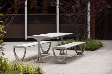 Trio Table Ensemble shown with Aluminum Texture powdercoated frames