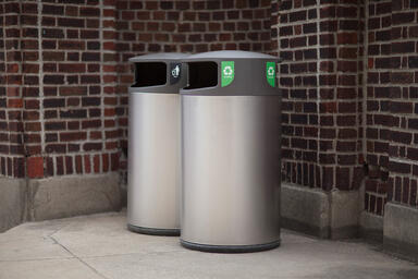 Universal Litter &amp; Recycling Receptacles shown in 36 gallon, side opening