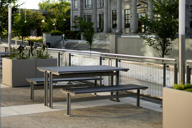 Knight Table Ensemble shown in backless configuration with Aluminum Texture