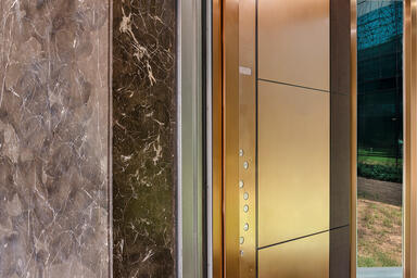 LEVELe-105 Elevator Interior with panels in Fused Bronze with Linen finish
