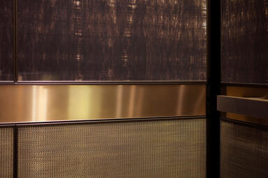 LEVELe-105 Elevator Interior with Capture panels in ViviStone Honey Onyx 