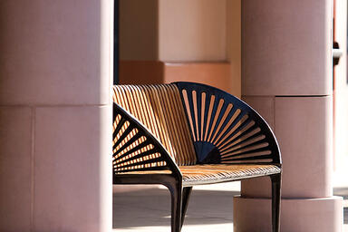 Copenhagen Bench shown with Black Texture powdercoated frame and FSC 100% Ip&eacute; ha