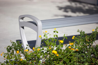 Trio Bench shown in 6 foot, backless configuration with Aluminum Texture 