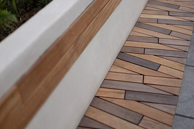 Detail of Boardwalk Bench in custom 34-foot length with FSC&reg; Recycled 100%