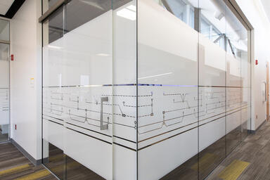 Partition walls and door in ViviGraphix Graphica glass in View configuration