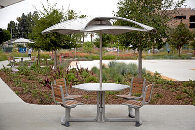 Soleris Sunshades shown with Aluminum Texture powdercoated panels and frames
