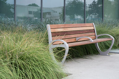 Trio Bench shown in 6 foot, backed configuration with Aluminum Texture