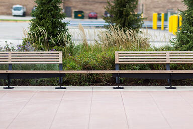 Pacifica Benches shown in 12 foot, short back, surface mount configuration