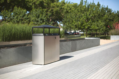 Transit Litter &amp; Recycling Receptacle shown in tri-stream configuration