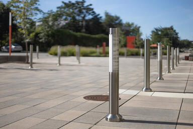 Light Column Bollards in Stainless Steel with Satin finish in illuminated config