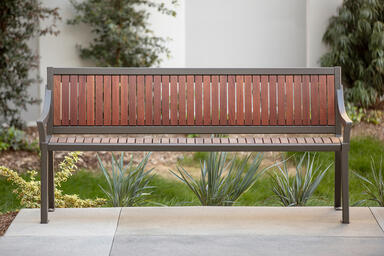 Cordia Bench shown in 6 foot, backed configuration with Slate Texture powdercoat