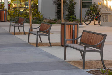 Cordia Benches shown in 6 foot, backed configuration with Slate Texture powderco