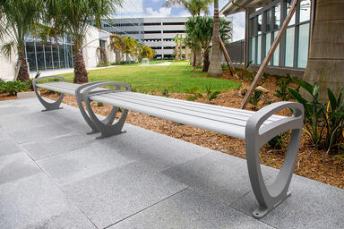 Trio Benches in 6 foot, backless configuration with Aluminum Texture powdercoat