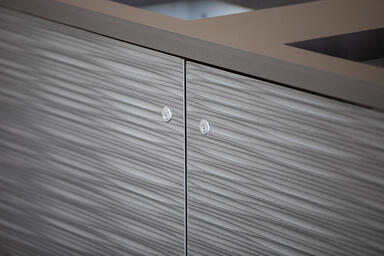 Detail of litter receptacle panels in Bonded Nickel Silver with Natural Patina