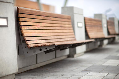 Custom Benches with Aluminum Texture powdercoated frames and FSC&reg; 100% Ip&eacute; 
