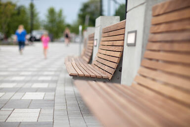 Custom Benches with Aluminum Texture powdercoated frames and FSC&reg; 100% Ip&eacute;