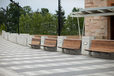 Custom Benches with Aluminum Texture powdercoated frames and FSC® 100% Ipé