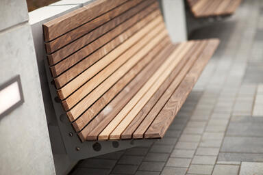 Custom Benches with Aluminum Texture powdercoated frames and FSC&reg; 100% Ip&eacute; 
