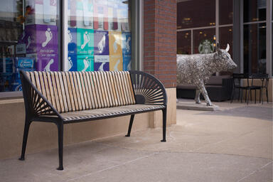 Copenhagen Bench shown with Black Texture powdercoated frame and FSC 100% Ip&eacute;
