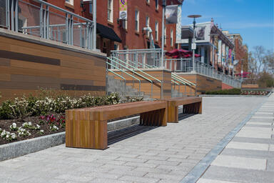 Hudson Benches shown with FSC® 100% hardwood slats at Temple University 