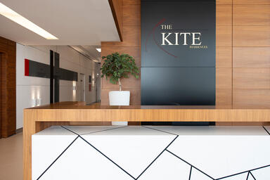 Wall panels in Bonded Quartz, White, with Mara pattern at The Kite Residences