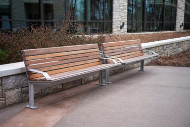Knight Benches shown in 6 foot, backed configuration with Aluminum Texture