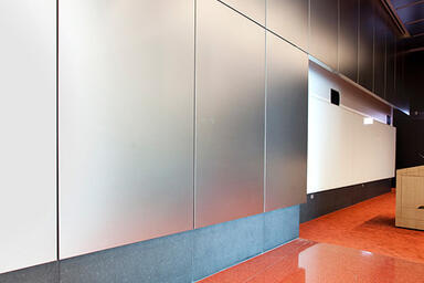 LEVELe Wall Cladding System with Float panels in Stainless Steel with Mist