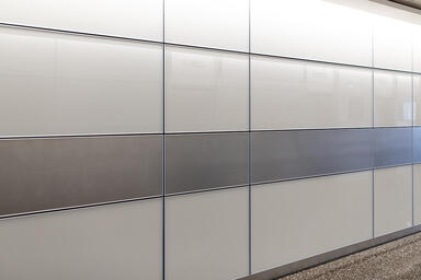 LEVELe Wall Cladding System with Capture panels; insets in ViviChrome Chromis