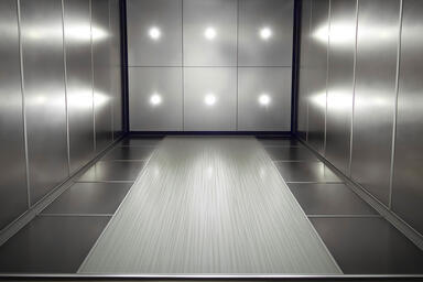Elevator Ceiling in Stainless Steel with Sandstone finish, LED downlights 