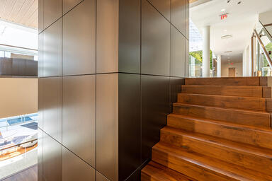 LEVELe Wall Cladding System with Float panels in Fused Nickel Silver 