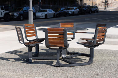 Tangent Table Ensemble: Six-seat configuration, backed seats.