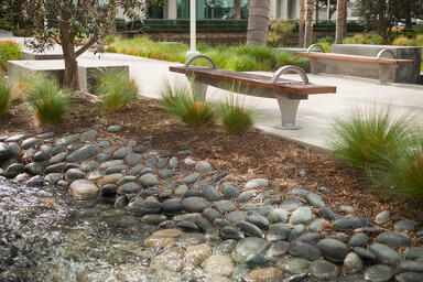 Pacifica Benches shown in 8 foot, backless configuration, Irvine, California