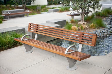 Pacifica Bench shown in 8 foot, full back configuration at Irvine, California