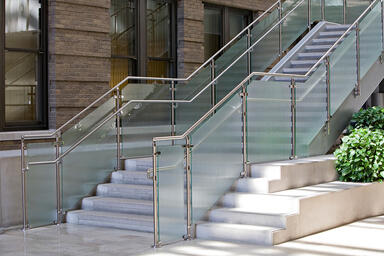 Railing infill in CastGlass Classic Monolithic glass in custom texture