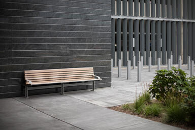 Knight Bench shown in 8 foot, backed configuration with Silver Texture