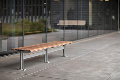 Knight Bench shown in 8 foot, backless configuration with Silver Texture