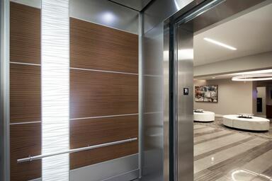 LEVELe-107C Elevator Interior with customized panel layout; Capture panels in cu