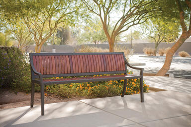 Cordia Bench shown in 6 foot, backed configuration with Jatoba slats