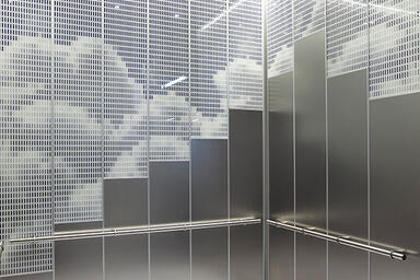 LEVELe-108 Elevator Interior shown with panels in ViviSpectra Spectrum glass