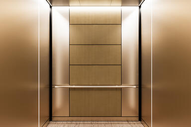 LEVELr-205B Elevator Interior; panels in Fused Bronze with Seastone finish
