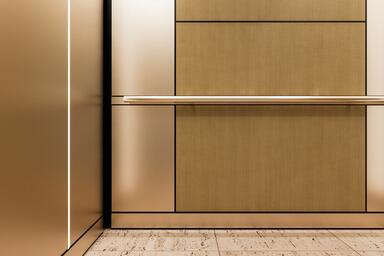 LEVELr-205B Elevator Interior; panels in Fused Bronze with Seastone finish