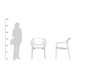 Factor Chair, formed aluminum seat and back, with arms, shown to scale