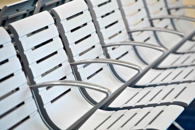 Tecno RS Seating System in backed configuration with Silver Texture powdercoated