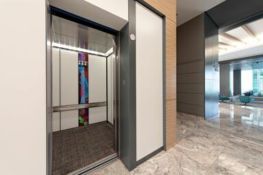 LEVELe-101A Elevator Interior with customized panel layout; Capture panels 